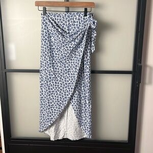 Reformation Blue and White Floral High Low Skirt